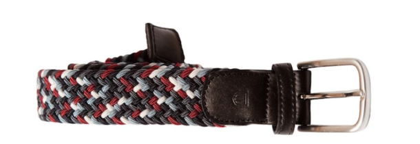 Profuomo Woven Belt With Leather Trim - Grey and Wine