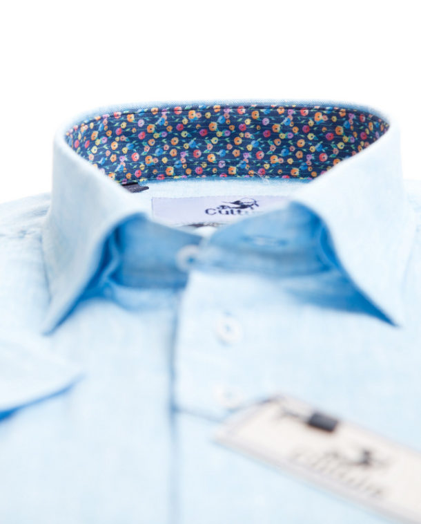 Culture Casual Pure Linen Shirt - Short Sleeved - Aqua Blue - Image 4