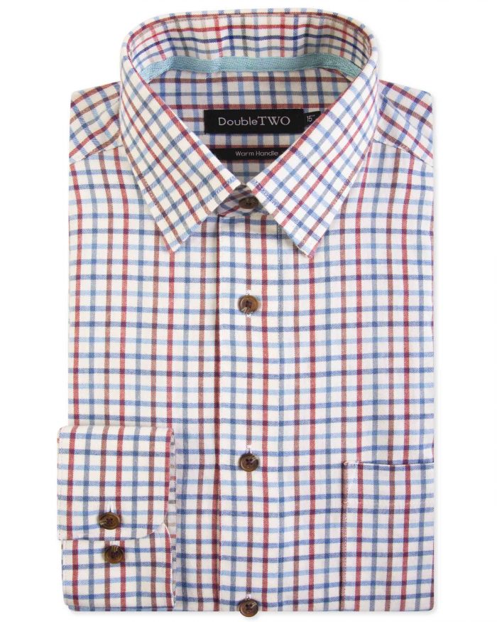 Double Two Brushed 100% Cotton Shirt - Blue Check