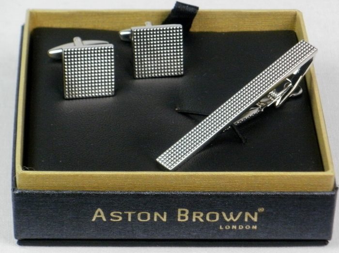 Aston Brown Cufflink & Tie Clip Set