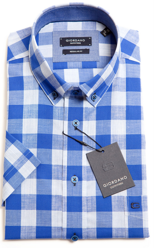 Giordano Short Sleeved Shirt - Blue & Silver Check