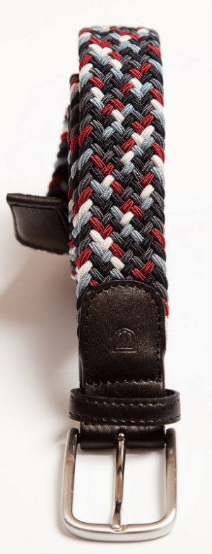 Profuomo Woven Belt With Leather Trim - Grey & Wine