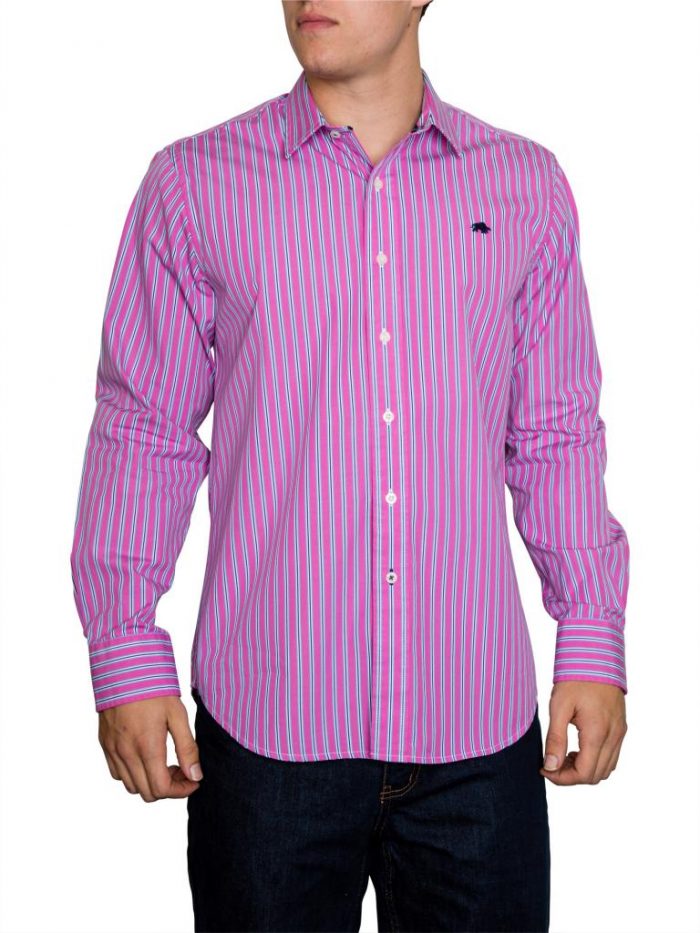Raging Bull Varied Stripe L/S Shirt - Vivid Pink