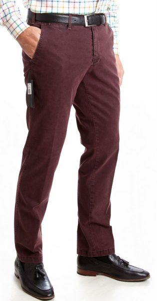 Sunwill Standard Weight Cotton Trousers - Claret - Birtchnells